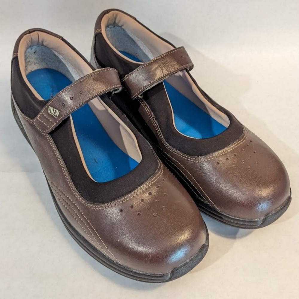 Drew Rose Womens Brown Leather Mary Jane Orthopedic Comfort Strap Shoes 10 M